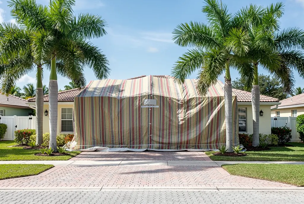 Miami-Dade home under a tent for drywood termite fumigation